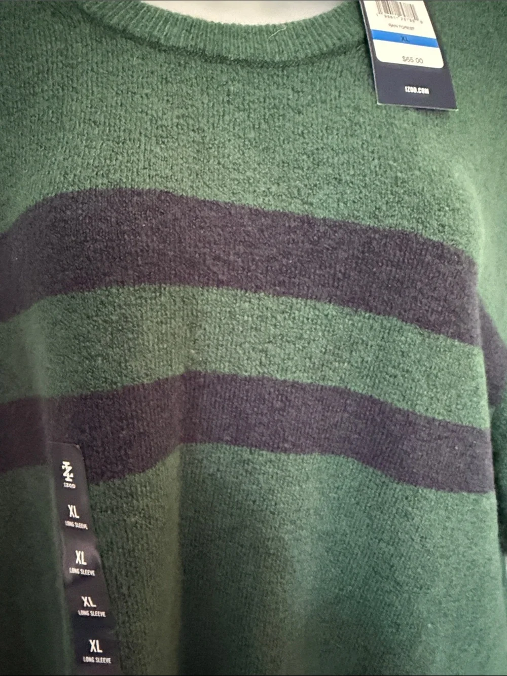 NWT IZOD sweater XL green with blue stripes